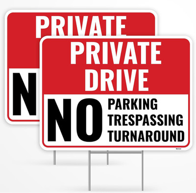 2PC Private Driveway No Turnaround Sign with Stake, 12 Inches by 9 Inches - Corr