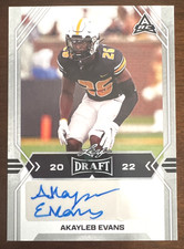 2022 Leaf Draft Football AKAYLEB EVANS Autograph Rookie Card #BA-AE1. rookie card picture