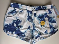 Girl's Cat and Jack Tie Dye Drawstring Shorts, Blue and White, Size L 10/12 