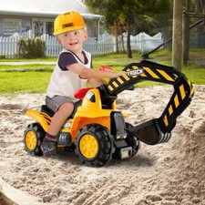 Ride on Push Car Bulldozer Digger Toy Working Vehicle Kids Gift w/ Safety Helmet