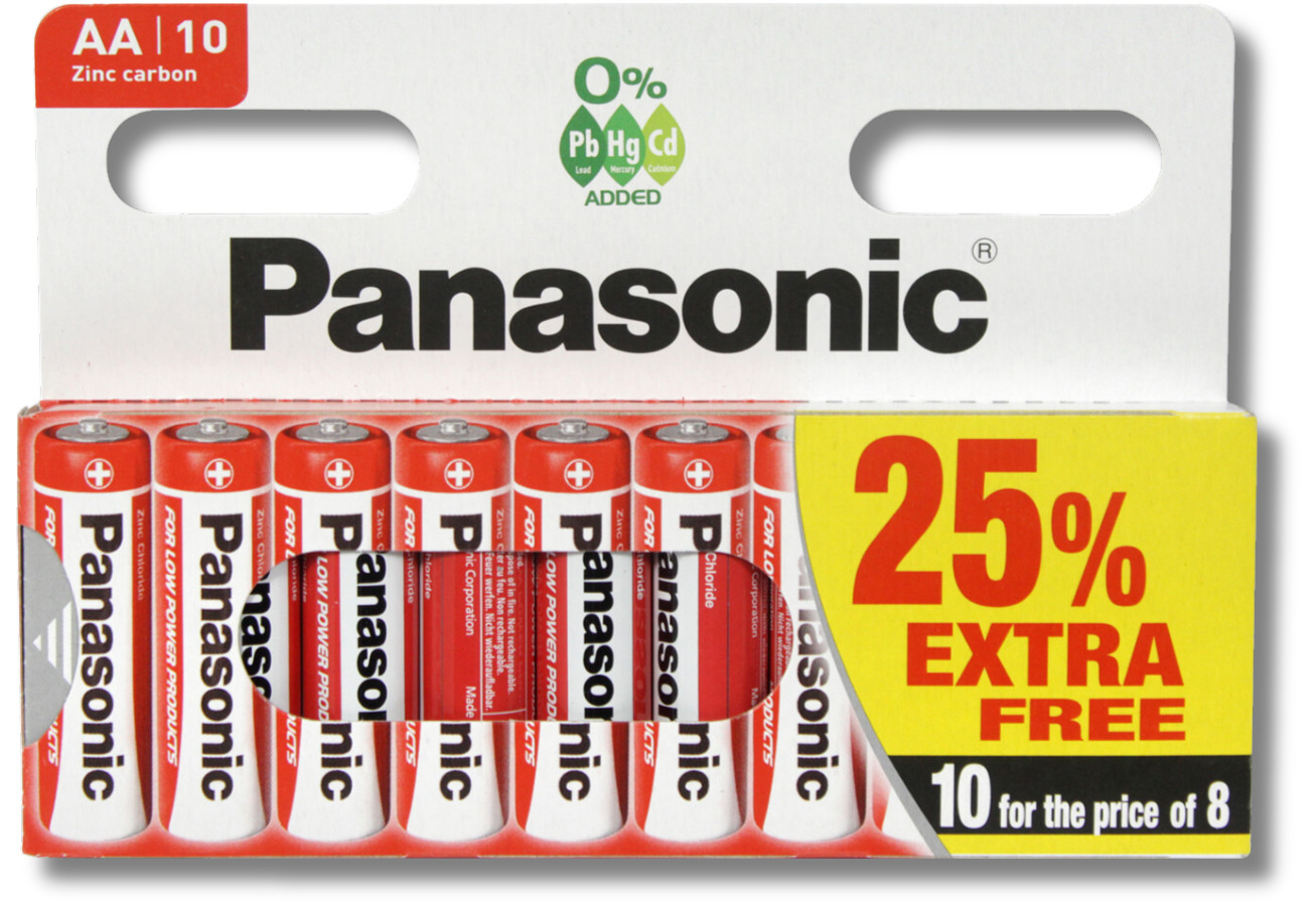 10x PANASONIC AA Batteries LR06 Zinc Carbon 1.5V Industrial R6 *EXPIRY 11/2027*