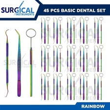 45 Instruments Basic Dental Set Mirror Explorer College Plier Rainbow German Gr