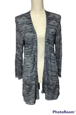 Croft and Barrow Cardigan Womens Medium Blue Chevron Draping Cottagecore Open