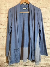 LOGO Lounge Lori Goldstein Top Women Large Blue Open Front Pockets Flowy Stretch