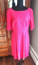 Tory Burch dress raspberry pink lined textured fabric 1/2 sleeves knee length 12