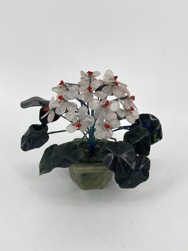 * 18CM CHINESISCHER BONSAI JADE STEIN BLÜTEN BAUM CHINA 50ER VINTAGE - Bild 12 von 12