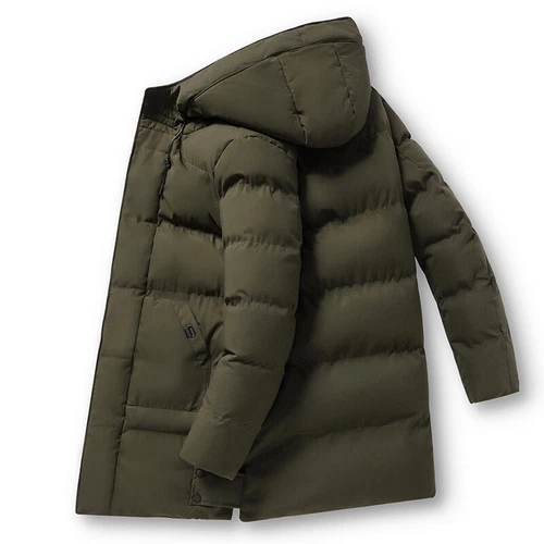 Herren langer gefütterter Mantel Kapuze dicke Luftpolsterjacke gesteppt wattiert - Bild 34 von 39