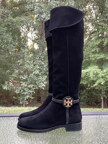 Tory Burch Miller Size 8 Black Suede Gold Reva Over the Knee Harness Riding Boot | eBay