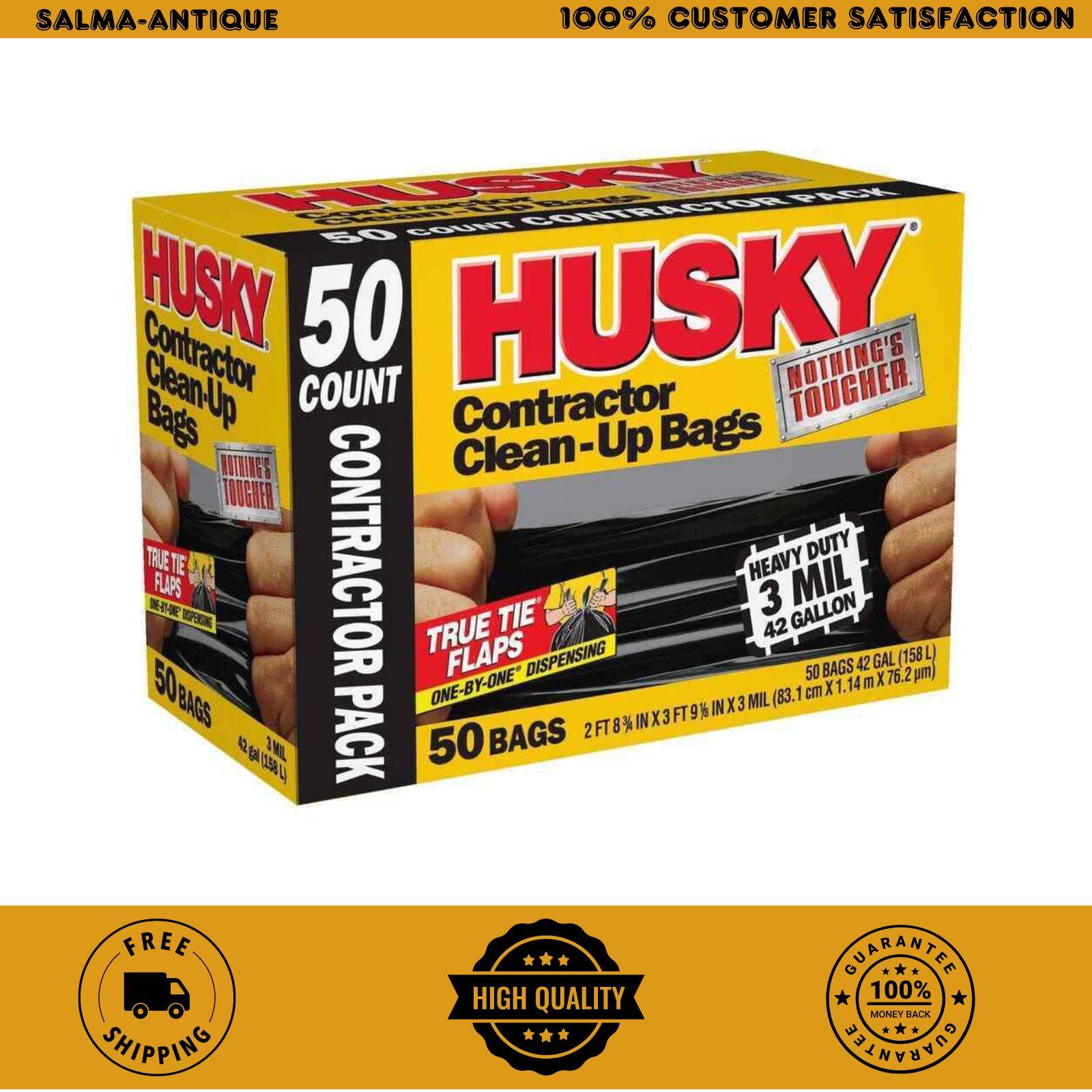 HUSKY 42 Gallon Heavy Duty Construction Garbage Trash Contractor Bags (50-Count)