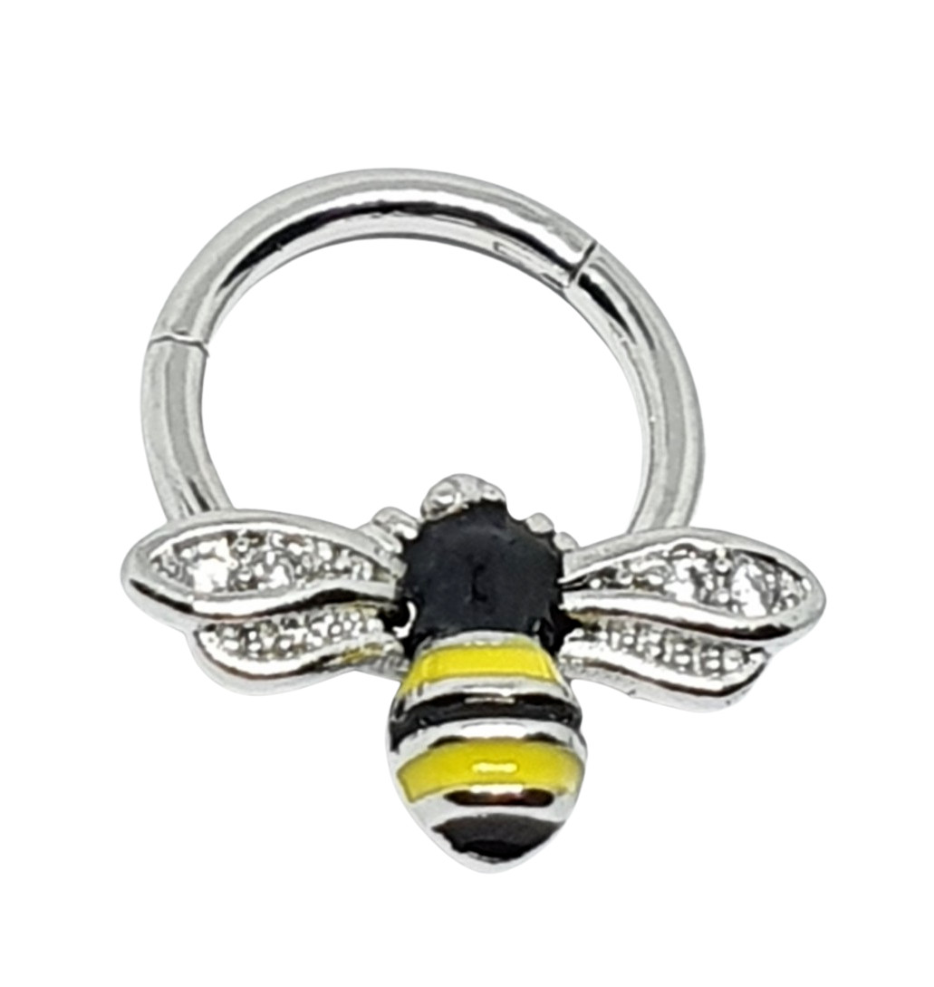 Bumble Bee Clicker Gem CZ 16g (1.2mm) Steel 8mm Hinged Septum Daith Rook Earring