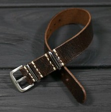 Leather watch band Distressed army brown English single pass trap 18 20 22 24mm