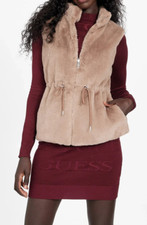 Guess Women's Velvet Taupe Arley Reversible Faux-Fur Vest R4RL09WEBV0 Size L