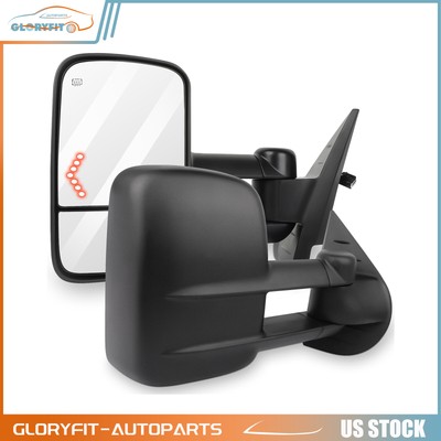 Pair Side LED Arrow Signal Power Heated View Towing Mirrors For 07-13 GMC Chevy