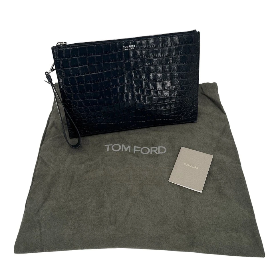 Bolsa plana de cocodrilo estampado brillante TOM FORD sin etiquetas con correa G2U Foto 3 de 4