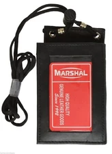 Leather Neck Lanyard ID Badge Holder Mini Cross Body Bifold Wallet Black