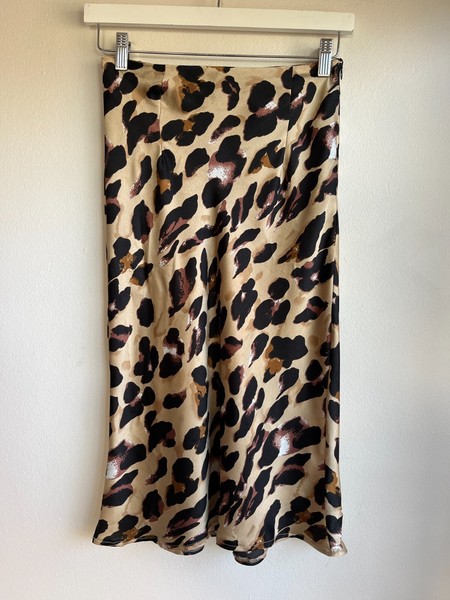 Rumour Gold Satin Slip Skirt Size 8 Womens Midi Bias Cut Print