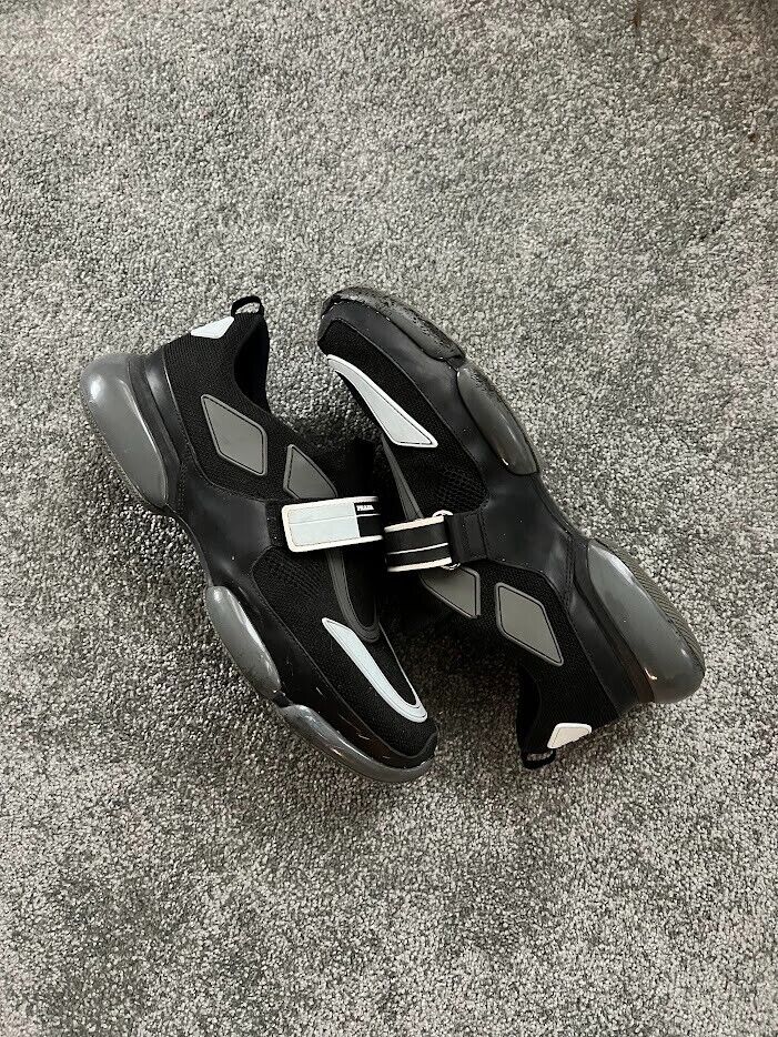 Prada Mens Cloudbust Sneakers US 9.5 UK 8 Black Nylon Rubber Low Top Trainers
