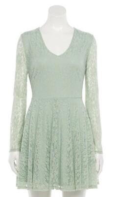 green lace skater dress CurveWow Lace Plunge Ruffle Skater Dress Green – Curvewow main image 1