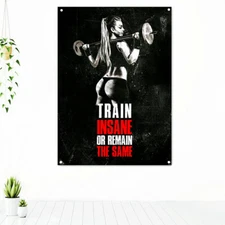 TRAIN INSANE OR REMAIN THE SAME Fitness Workout Poster Gym Decor Banner Flag