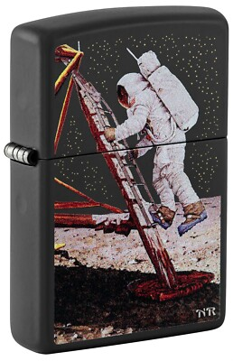 #ad Zippo Lighter: Moon Landing by Norman Rockwell Black Matte 81527 $40.69