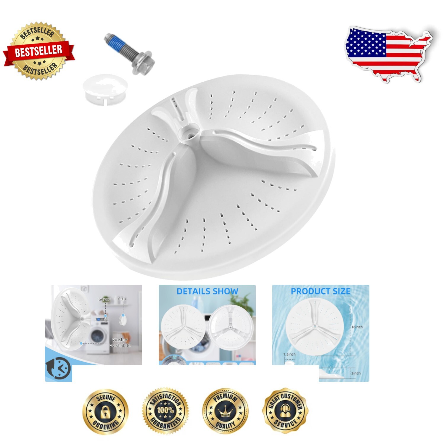 Easy-to-Install Washer Washplate Assembly for Whirlpool/MVWB Models – 16-Inch