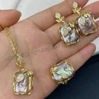 South Sea Colorful Purple Baroque Keshi Pearl Earrings+Ring+Pendant Necklace Set
