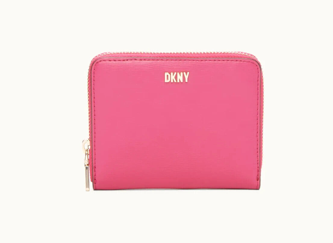 New DKNY Boxed Small Zip Around Wallet Leather Electric Pink