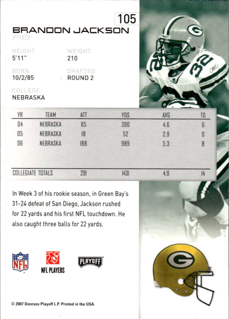 2007 Playoff NFL Playoffs Brandon Jackson #105 Green Bay Packers - Picture 2 of 2