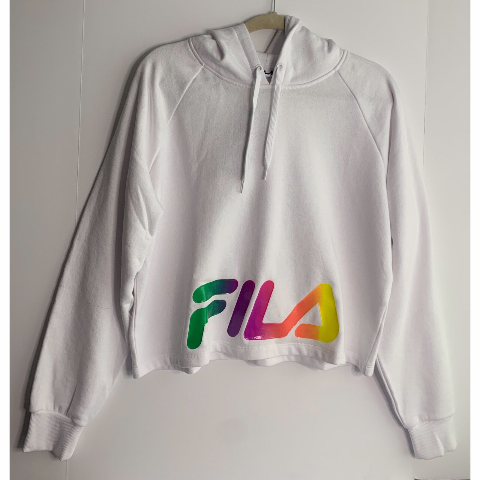 Felpa donna Fila bianca crop con cappuccio manica lunga taglia large