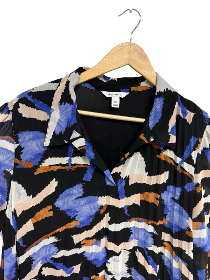 Nine West women's Shift pleated dress long sleeve collared multicolor size XXL - Image 4 of 4