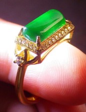 Certified Green silver 925 100 A JADE Jadeite Rectangle RING USA 6.5    890632