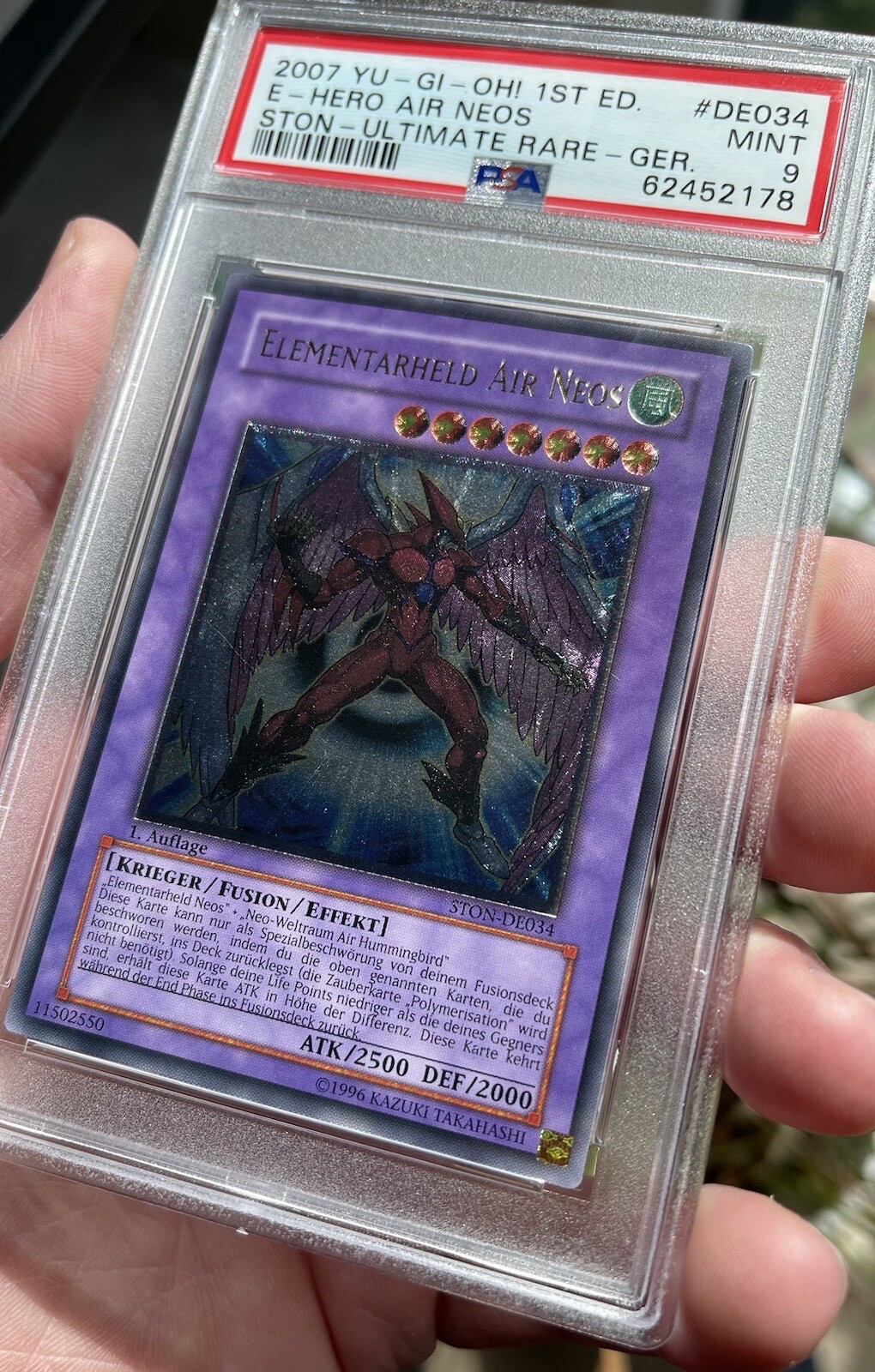 Yugioh Elementarheld Air Neos STON-DE034 1. Auflage Ultimate Rare PSA 9 