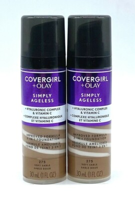 2 PACK - CoverGirl + Olay Simply Ageless 3-in-1 Foundation 1.0 oz - Soft Sable
