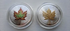 2023 COLORED + 2024 GOLD COLORED - 2 CANADIAN MAPLES .999 FINE - KING & QUEEN