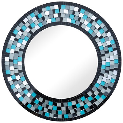 Zorigs - Handcrafted Blue Turquoise Mosaic Mirror, 24'' Round Wall Mirror