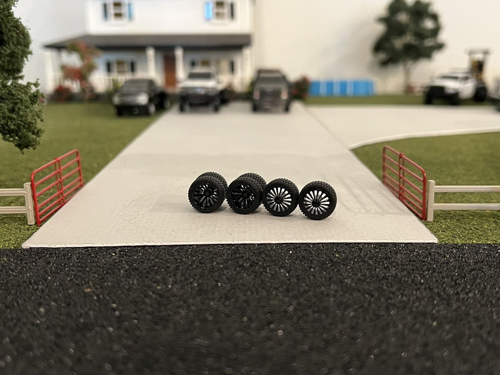 1/64 3D Printed Custom Black 26&rdquo; Multi spoke Dually Wheels Farm Ranch Truck