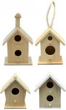 4-Pack of Mini 4 Inch Tall Birdhouses, 4 Styles, Unfinished Wood DIY Crafts