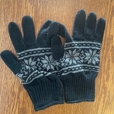 Fair Isle Gloves Adult Black Knit Warm Stretch Winter Outdoor unbranded NWOT