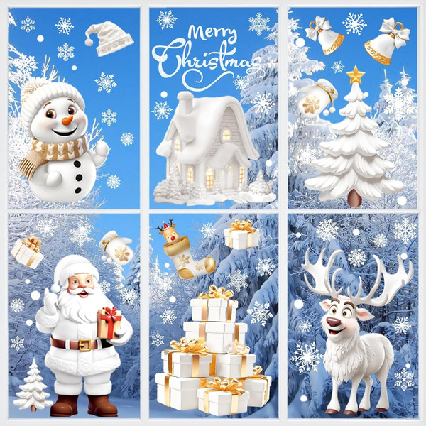Fensterbilder Weihnachten Selbstklebend Fensterdeko Schneeflocken 190PCS - Wied-image