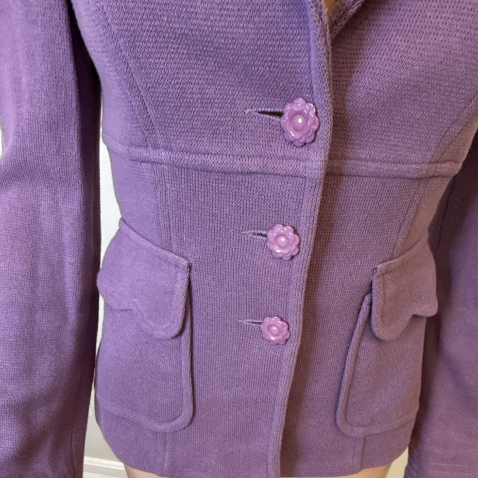 bebe Purple Blazer Jacket Collared Button Women's… - image 6