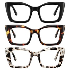 3 Pack Reading Glasses for Women Oversized Square Reading Glasses Blue Light ...
