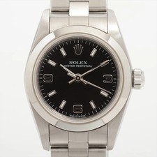 Rolex Oyster Perpetual 24 76080 SS SS AT quadrante nero 2 collegamenti aggiuntivi
