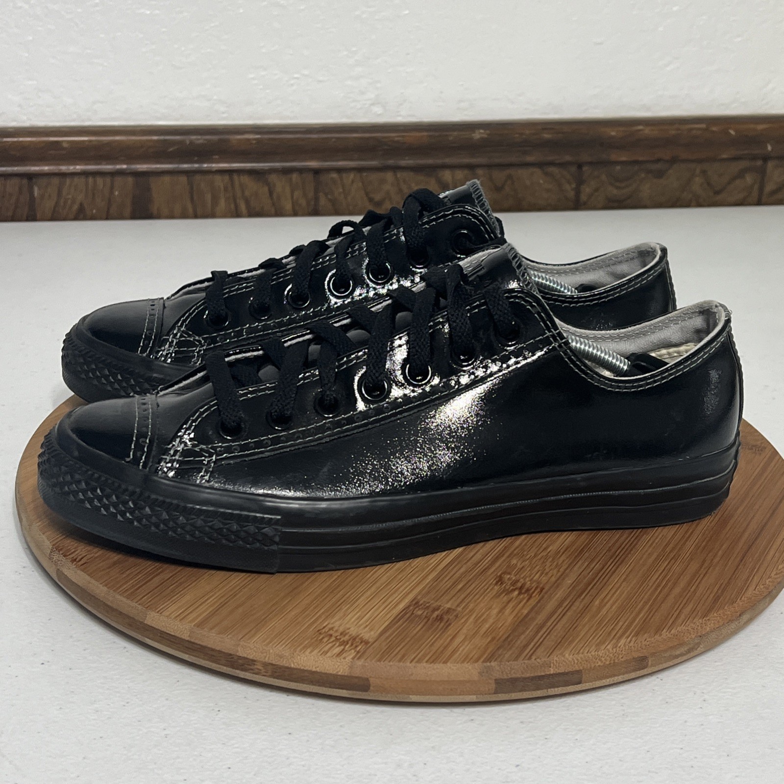 Converse All Star Chuck Taylor Tuxedo Black Patent Leather Shoes Sz M 8.5 W 10.5