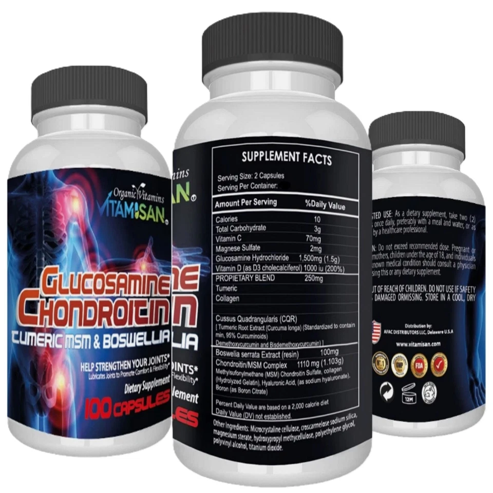 Glucosamine + Collagen & Vitamin C Pack | Joint Support | 2 Bottles | 220 Caps T - Image 3 of 4