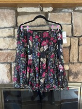 NWT VTG Lauren Ralph Lauren Women 16 Chiffon Midi Fairy Skirt Floral Black 125
