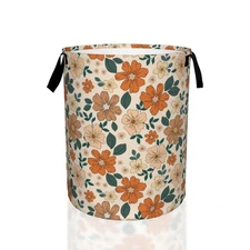 Laundry Hamper,70s Retro Floral Flowers Laundry Basket,Waterproof Foldable St...
