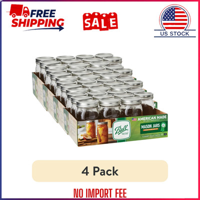 (4 pack) BallWide Mouth Quart 32oz. Glass Mason Jars with Lids and Bands, 12 Ct