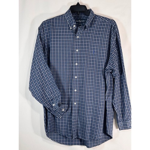 Ralph Lauren Blake Shirt Mens Large Blue White Plaid Cotton Button Down Long Slv - Picture 1 of 12