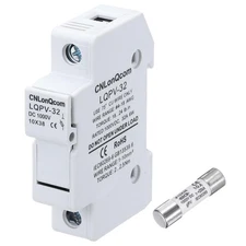 Solar Fuse Holder 10A 1000V DC 10x38mm DIN Rail Mount 1 Fuse Core