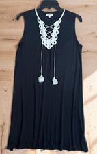 Max Studio Womens Black Shift Dress Small Sleeveless Tassel Boho Western Cottage